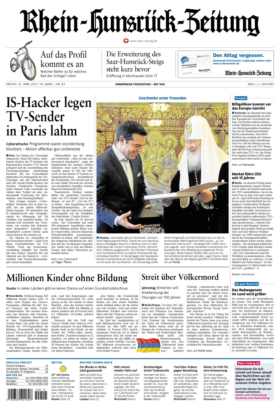 Rhein-Hunsrück-Zeitung vom Freitag, 10.04.2015