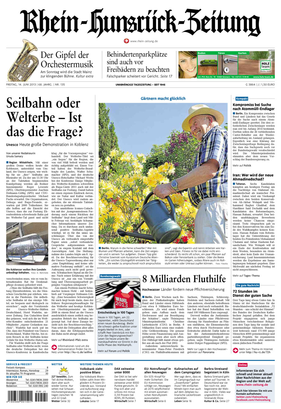 Rhein-Hunsrück-Zeitung vom Freitag, 14.06.2013