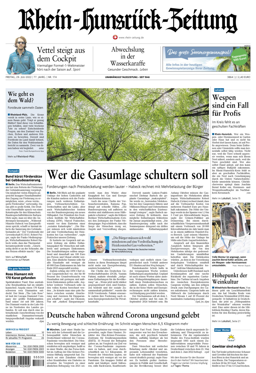 Rhein-Hunsrück-Zeitung vom Freitag, 29.07.2022