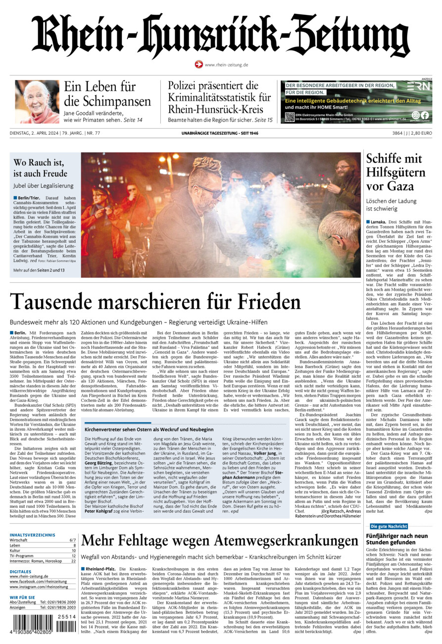 Rhein-Hunsrück-Zeitung vom Dienstag, 02.04.2024