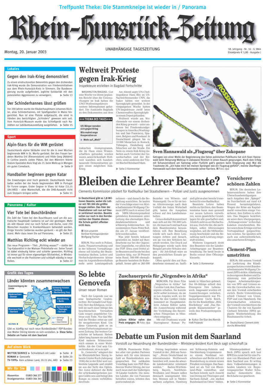 Rhein-Hunsrück-Zeitung vom Montag, 20.01.2003