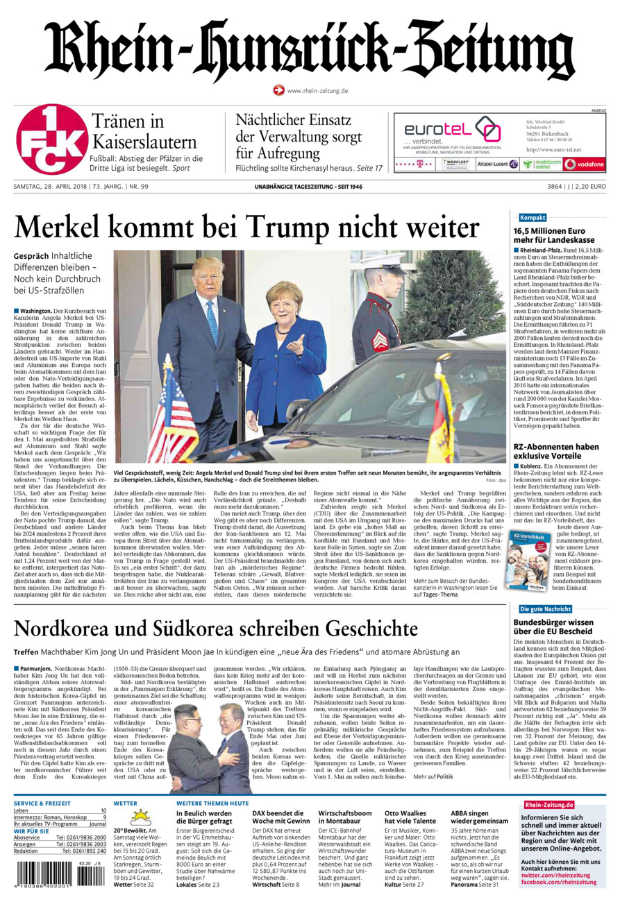 Rhein-Hunsrück-Zeitung vom Samstag, 28.04.2018