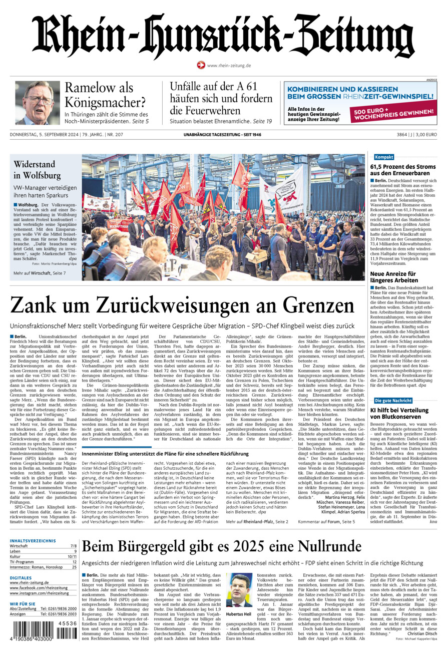 Rhein-Hunsrück-Zeitung vom Donnerstag, 05.09.2024