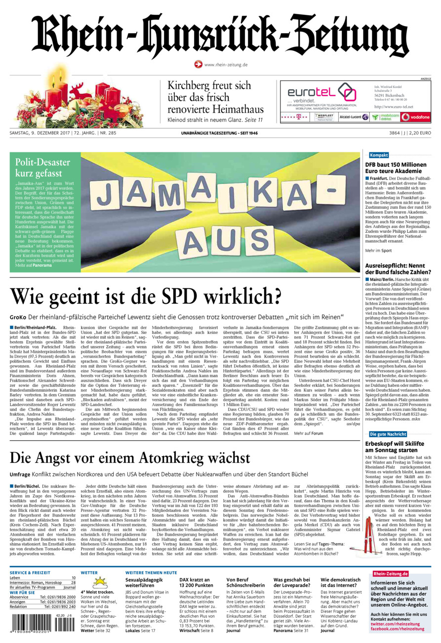 Rhein-Hunsrück-Zeitung vom Samstag, 09.12.2017
