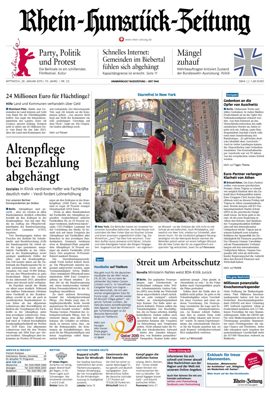 Rhein-Hunsrück-Zeitung vom Mittwoch, 28.01.2015