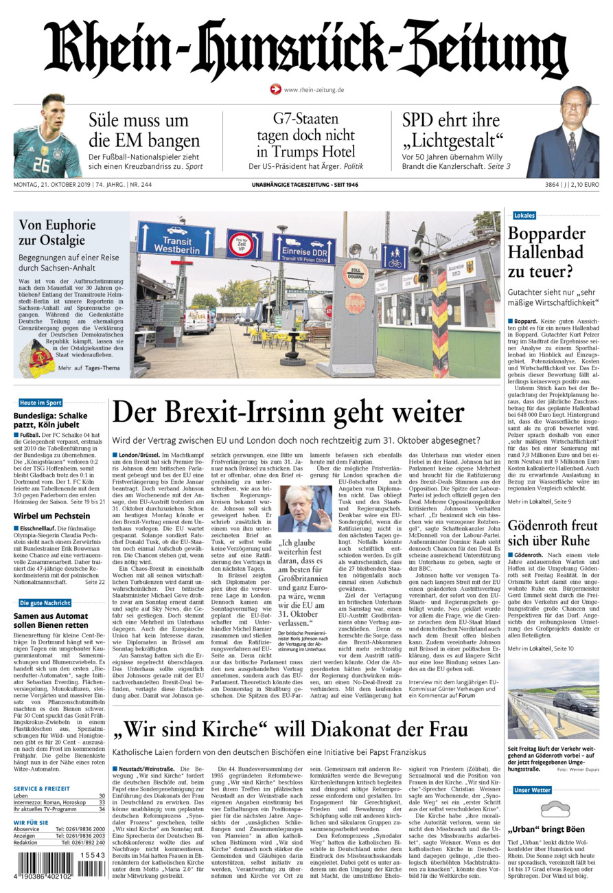 Rhein-Hunsrück-Zeitung vom Montag, 21.10.2019