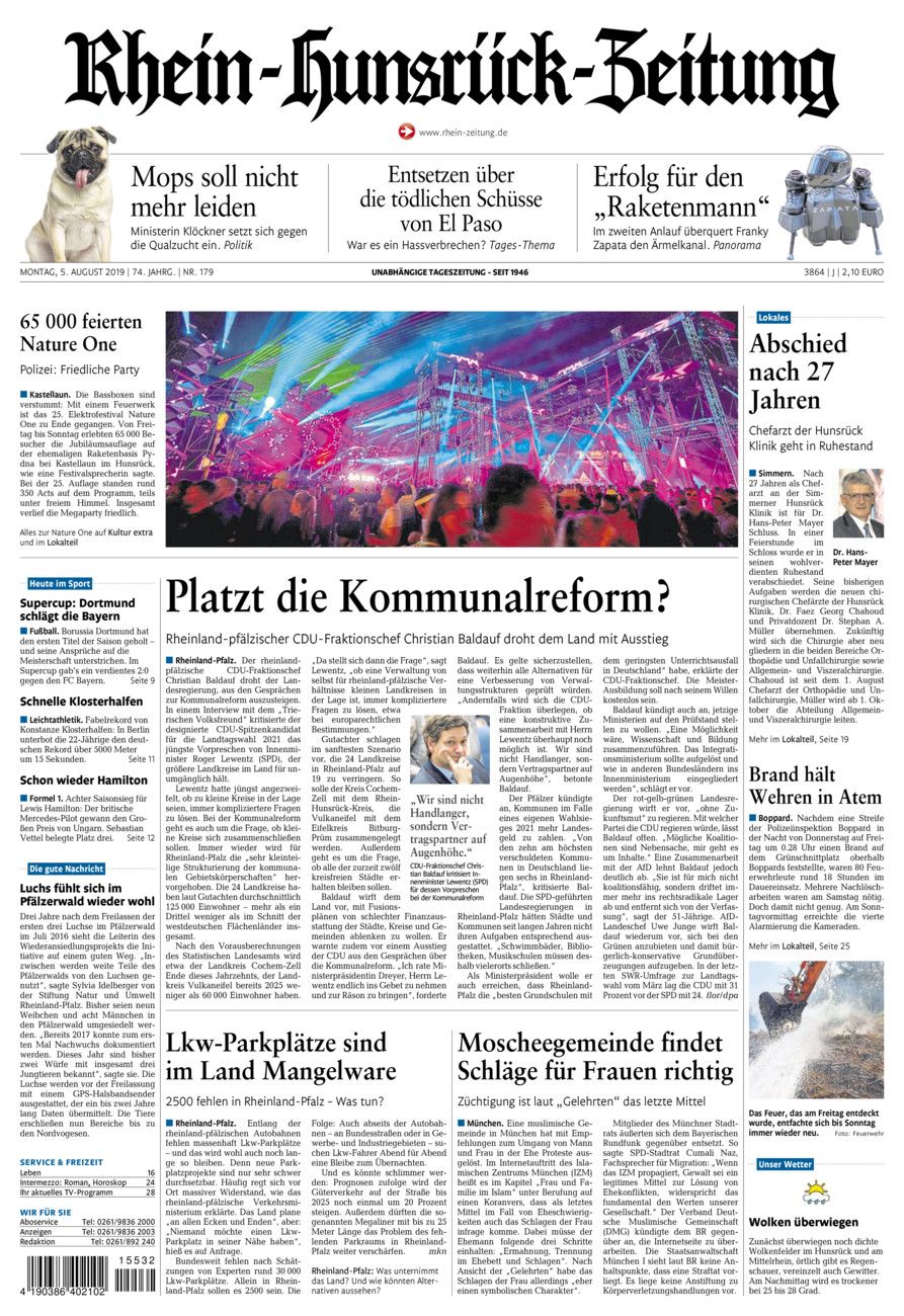 Rhein-Hunsrück-Zeitung vom Montag, 05.08.2019