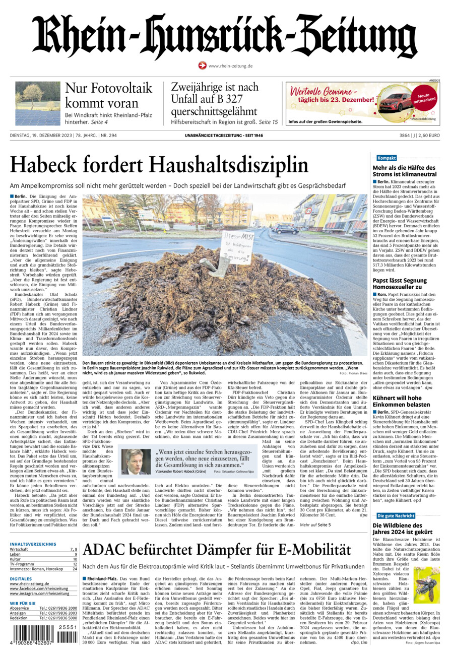 Rhein-Hunsrück-Zeitung vom Dienstag, 19.12.2023