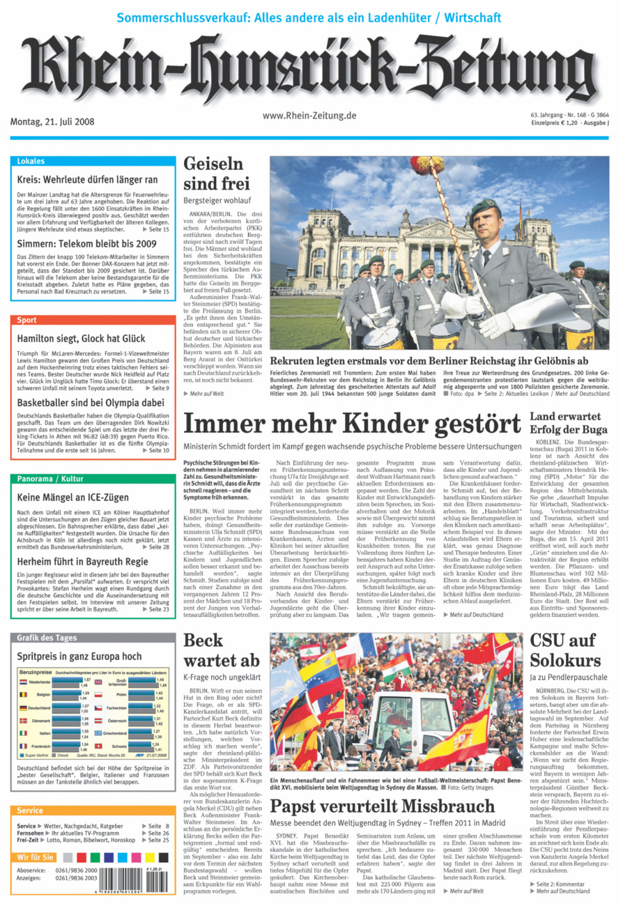 Rhein-Hunsrück-Zeitung vom Montag, 21.07.2008