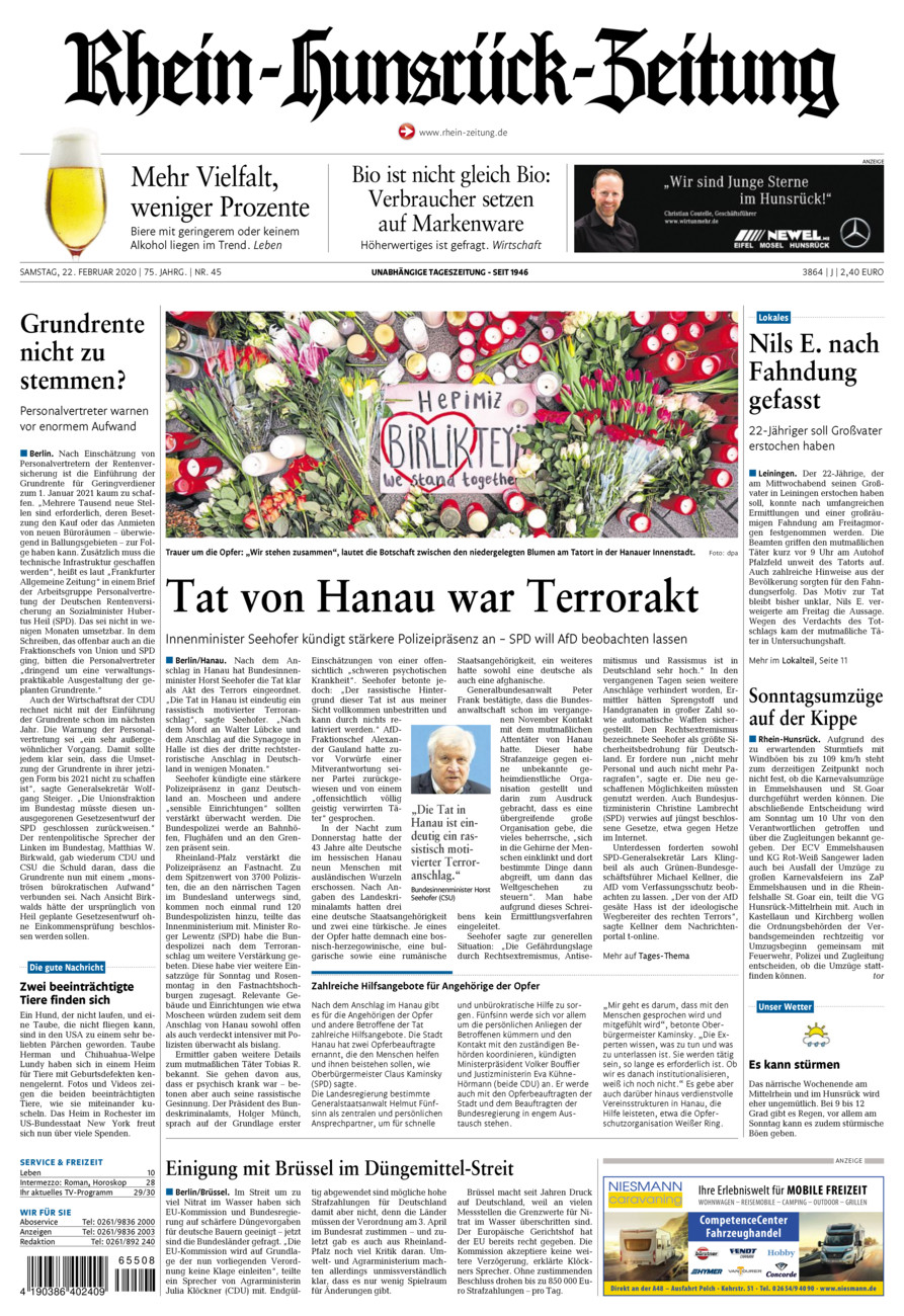 Rhein-Hunsrück-Zeitung vom Samstag, 22.02.2020