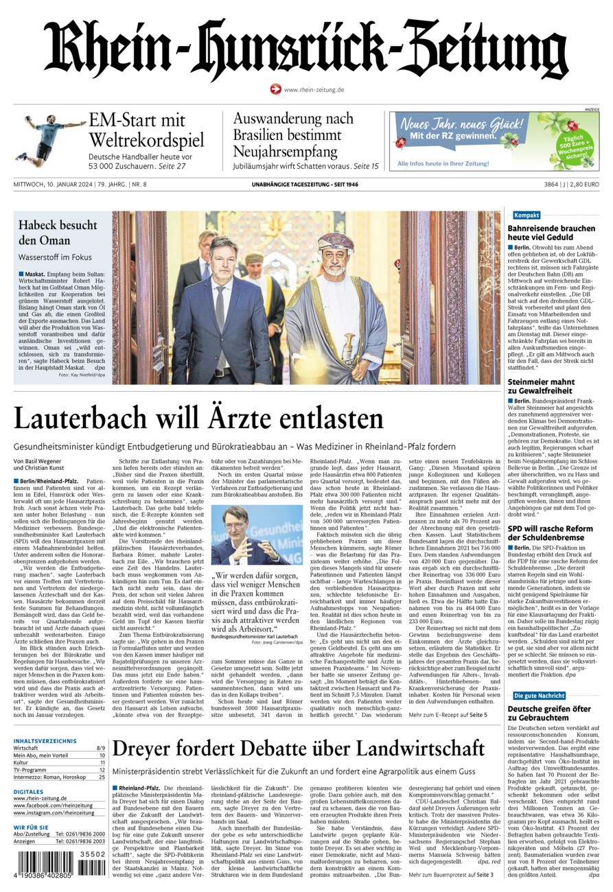 Rhein-Hunsrück-Zeitung vom Mittwoch, 10.01.2024