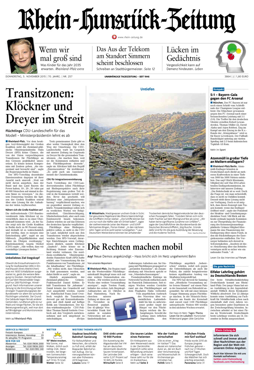Rhein-Hunsrück-Zeitung vom Donnerstag, 05.11.2015