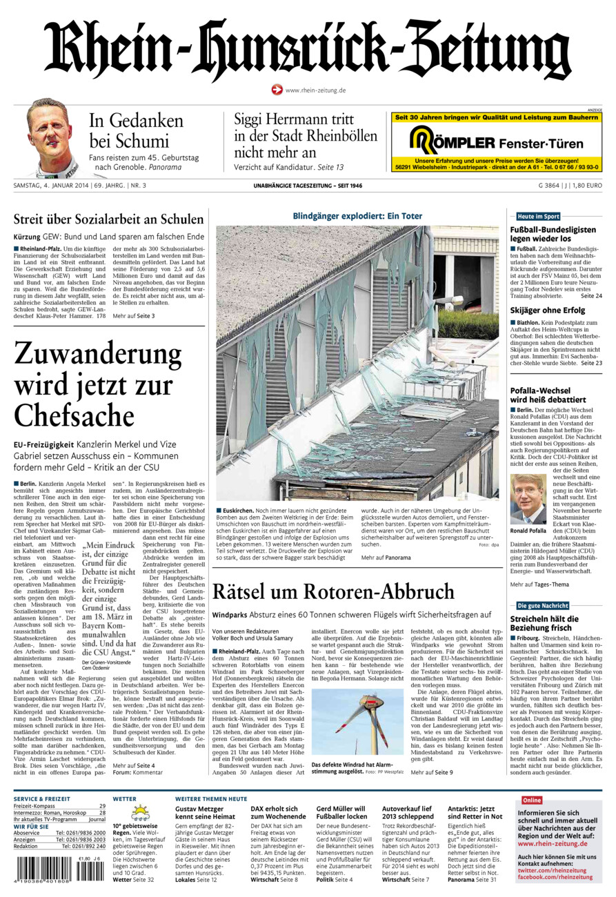 Rhein-Hunsrück-Zeitung vom Samstag, 04.01.2014