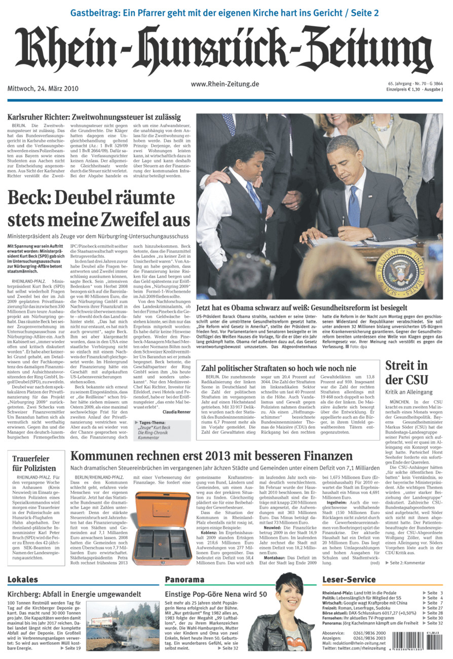 Rhein-Hunsrück-Zeitung vom Mittwoch, 24.03.2010