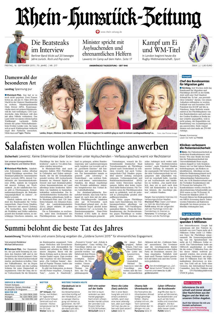 Rhein-Hunsrück-Zeitung vom Freitag, 18.09.2015