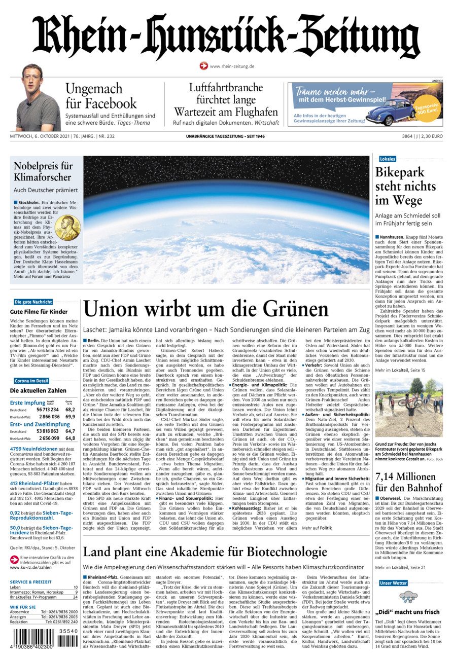 Rhein-Hunsrück-Zeitung vom Mittwoch, 06.10.2021