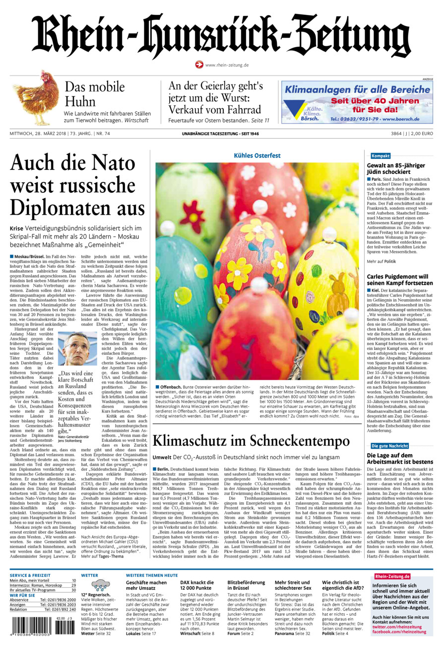 Rhein-Hunsrück-Zeitung vom Mittwoch, 28.03.2018