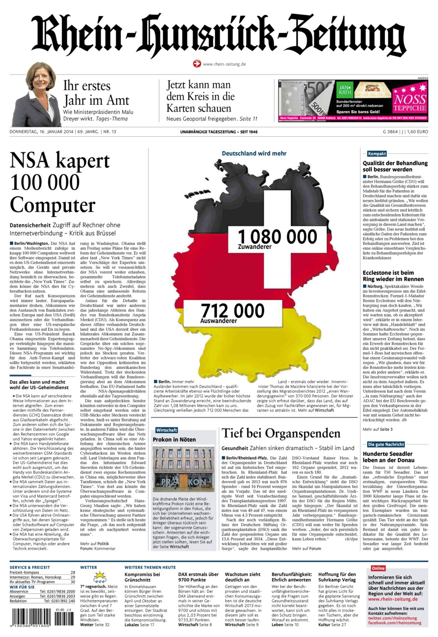 Rhein-Hunsrück-Zeitung vom Donnerstag, 16.01.2014