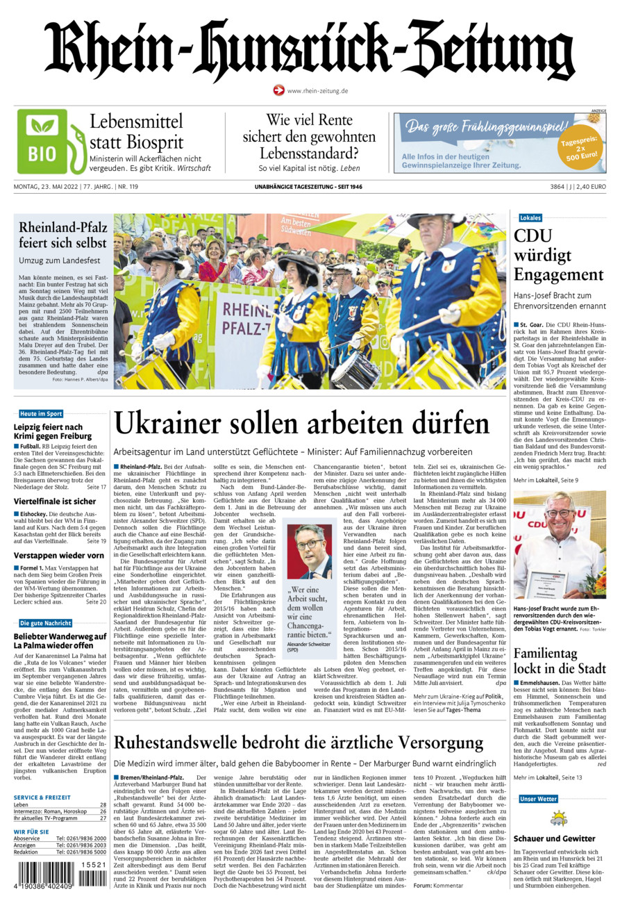 Rhein-Hunsrück-Zeitung vom Montag, 23.05.2022