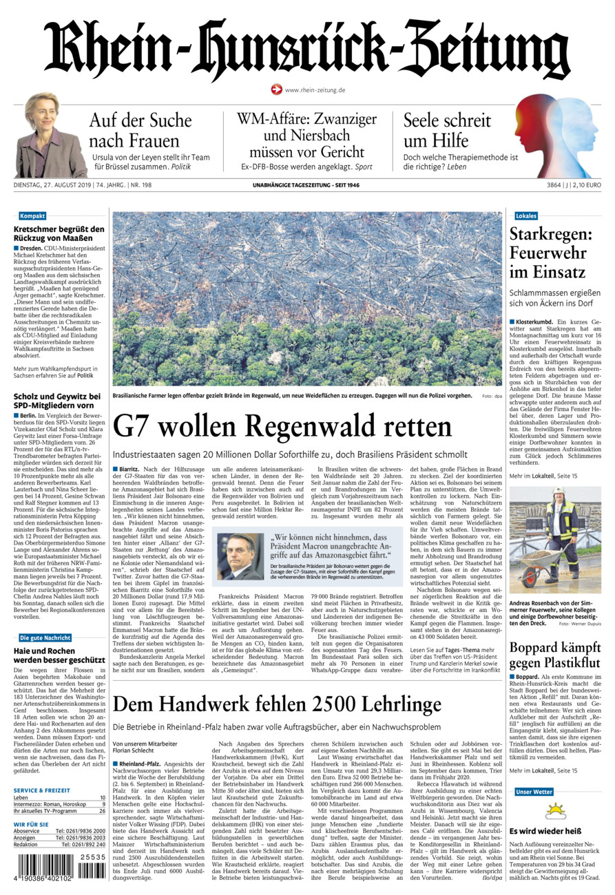 Rhein-Hunsrück-Zeitung vom Dienstag, 27.08.2019