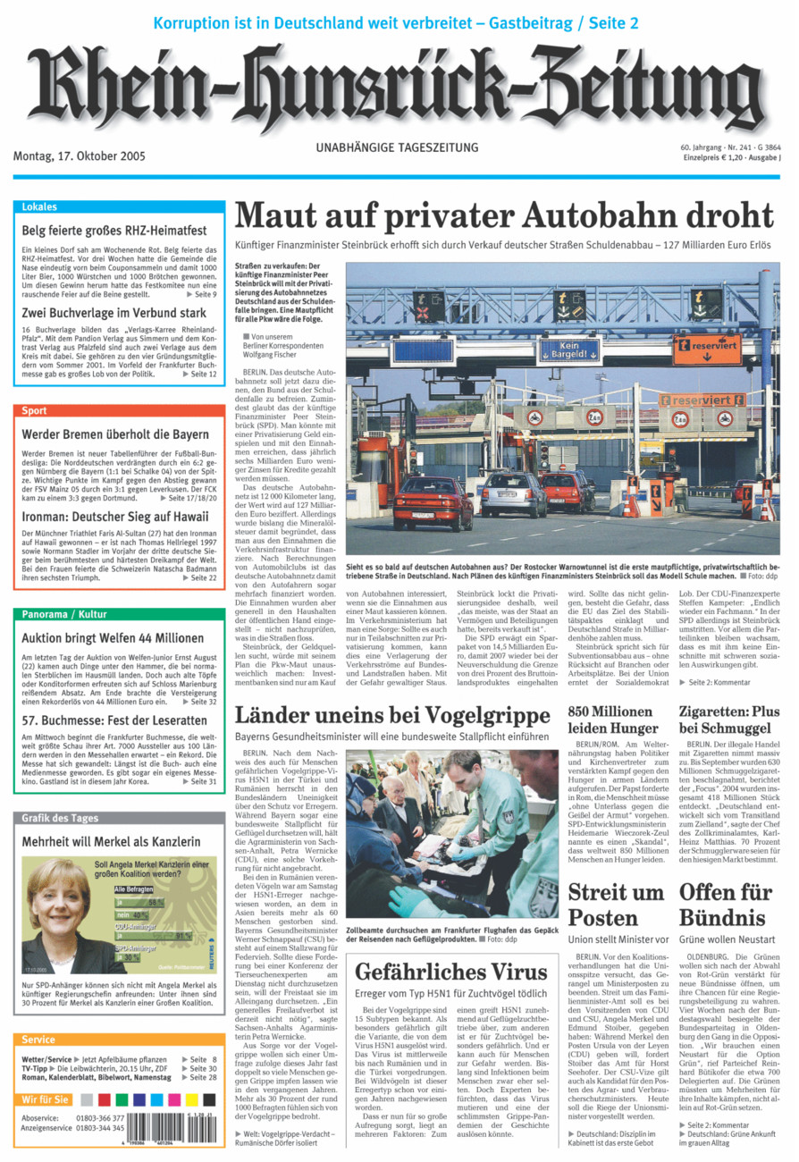 Rhein-Hunsrück-Zeitung vom Montag, 17.10.2005