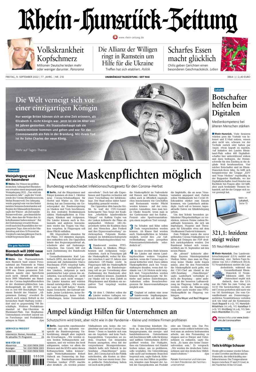 Rhein-Hunsrück-Zeitung vom Freitag, 09.09.2022