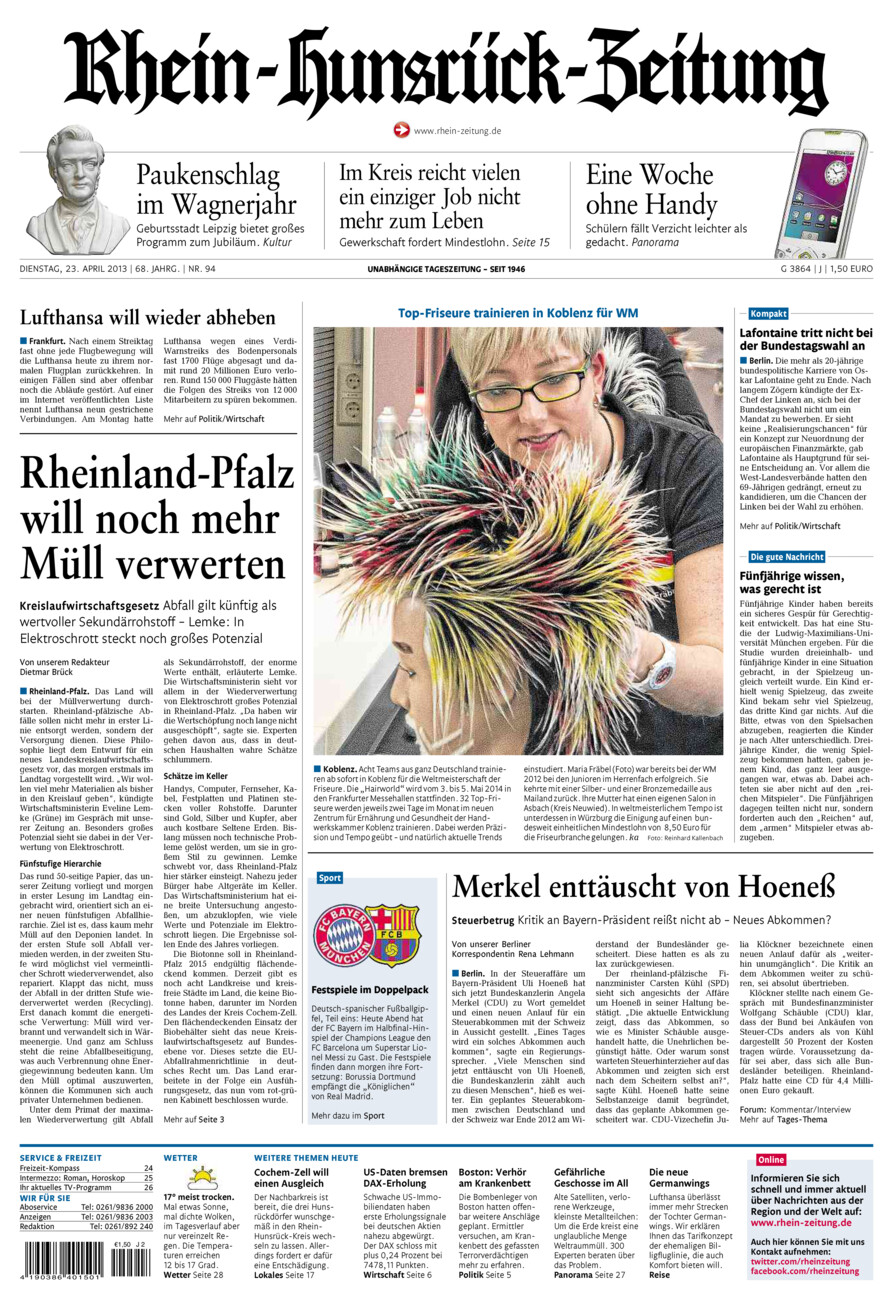 Rhein-Hunsrück-Zeitung vom Dienstag, 23.04.2013