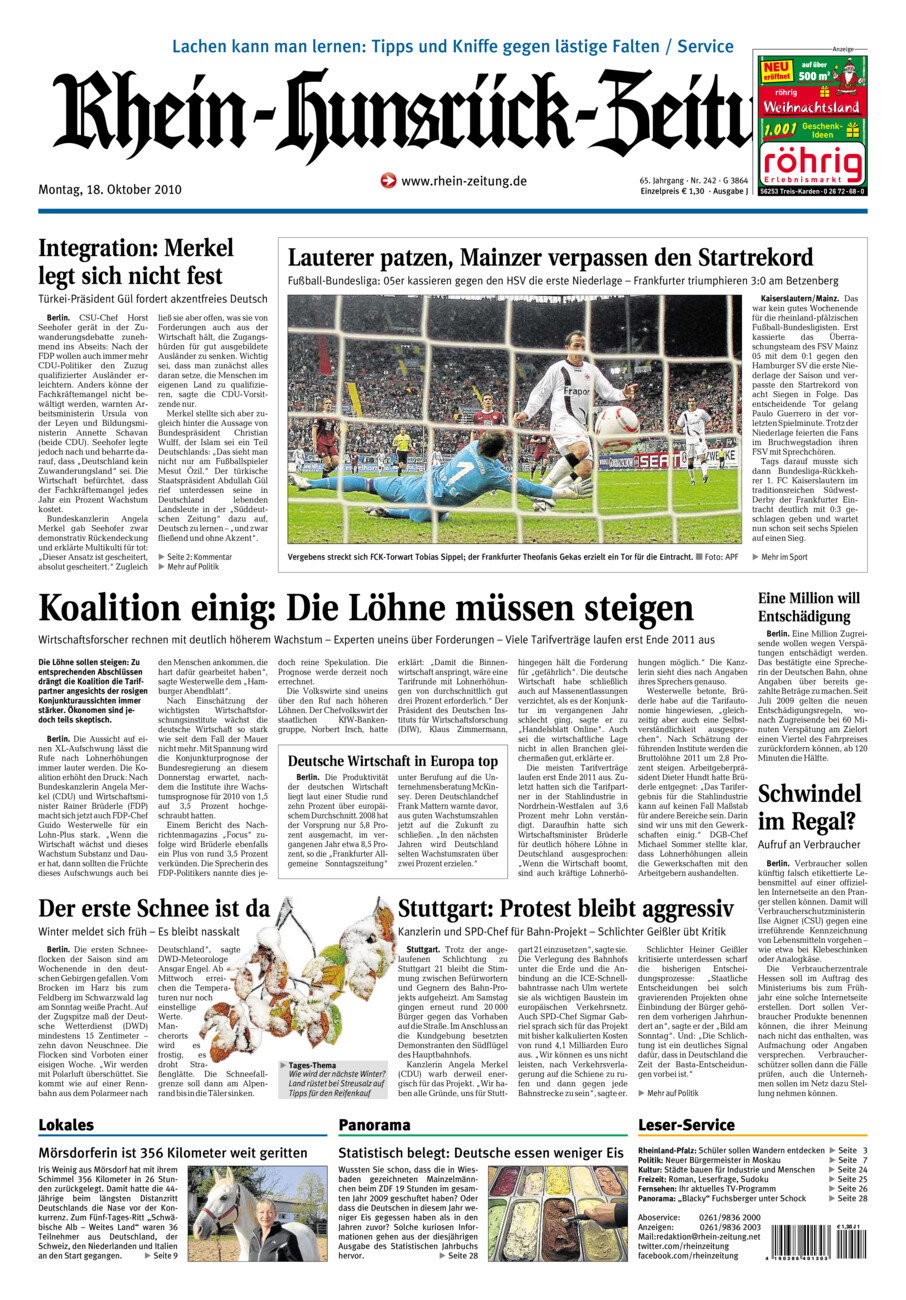 Rhein-Hunsrück-Zeitung vom Montag, 18.10.2010
