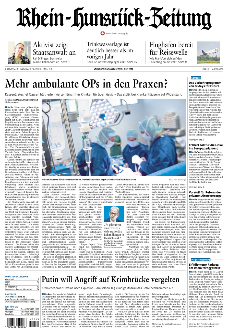 Rhein-Hunsrück-Zeitung vom Dienstag, 18.07.2023