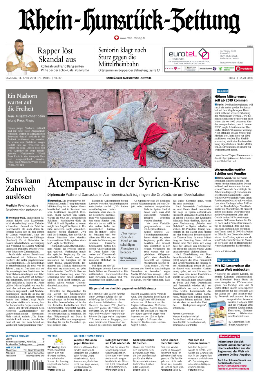 Rhein-Hunsrück-Zeitung vom Samstag, 14.04.2018