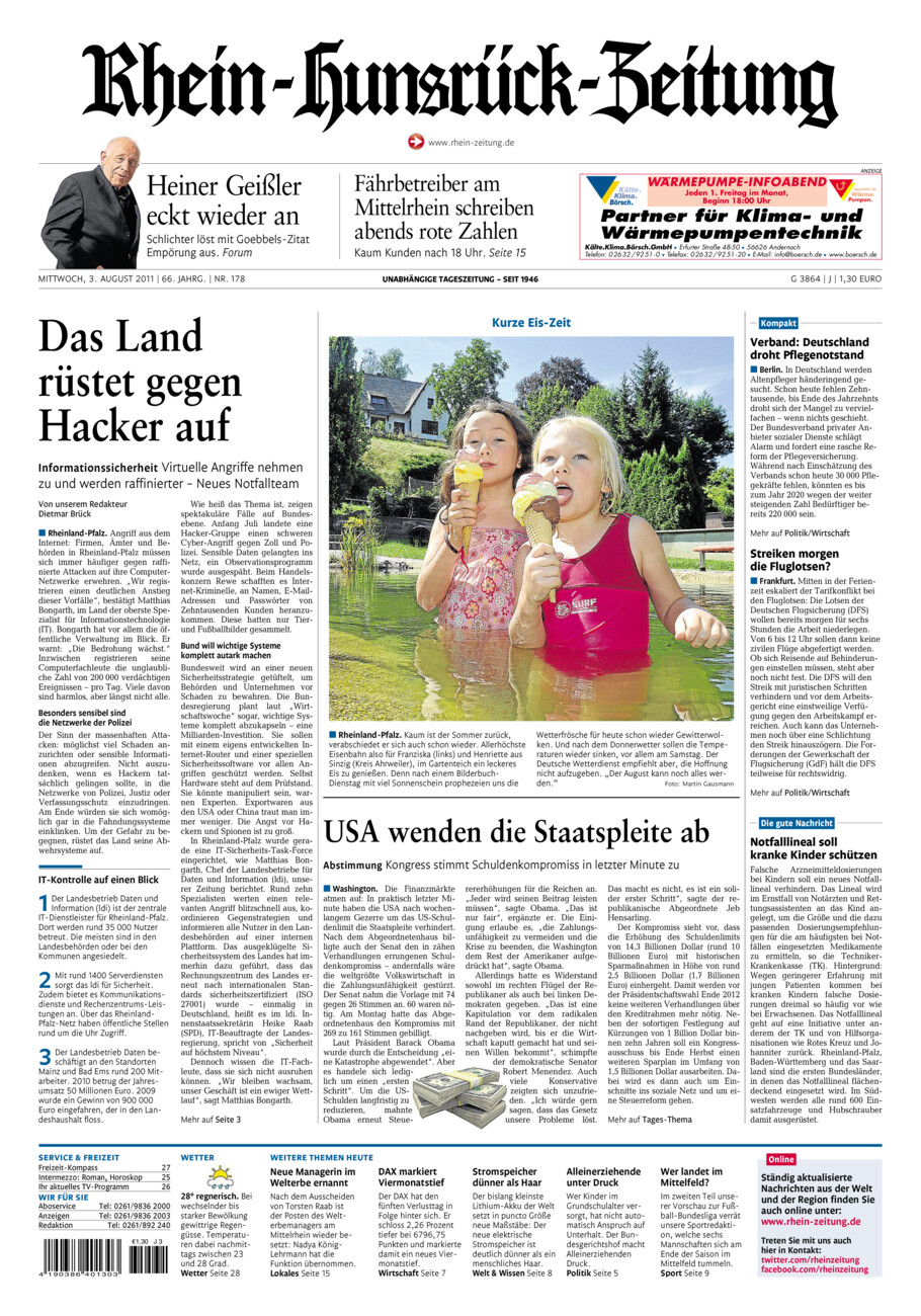 Rhein-Hunsrück-Zeitung vom Mittwoch, 03.08.2011