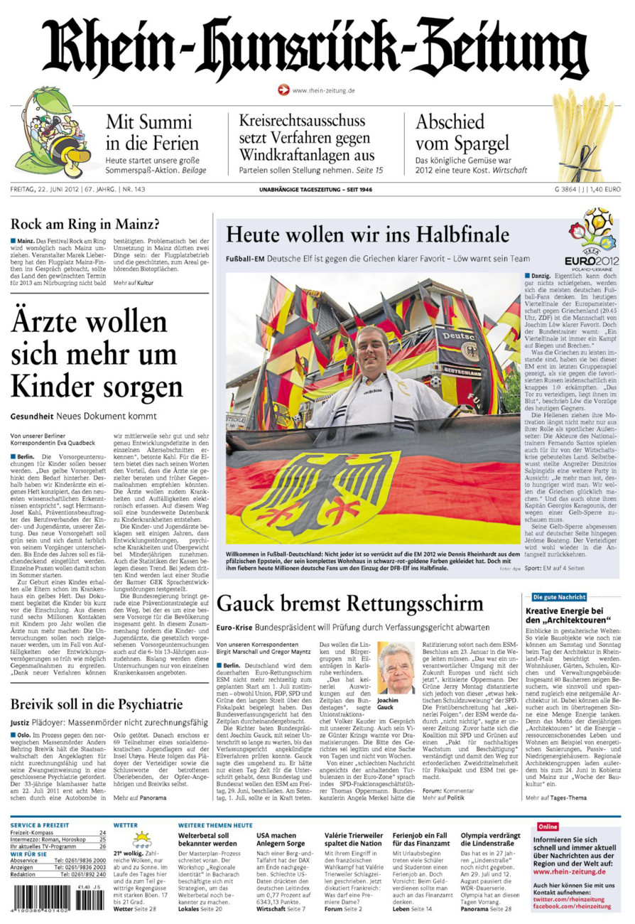 Rhein-Hunsrück-Zeitung vom Freitag, 22.06.2012