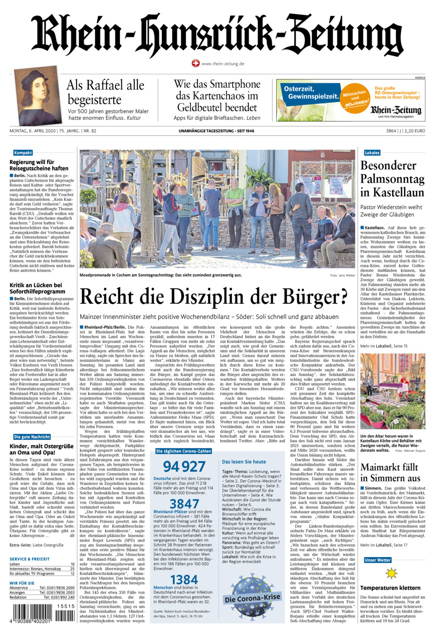 Rhein-Hunsrück-Zeitung vom Montag, 06.04.2020
