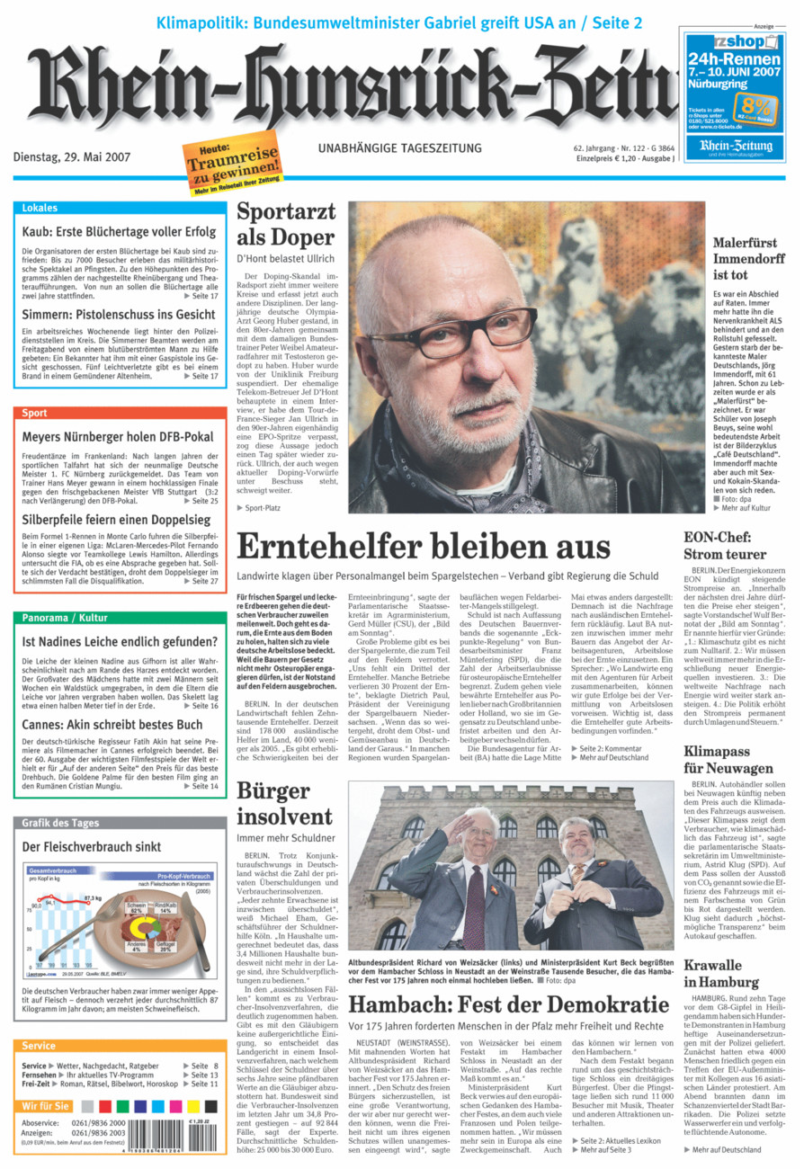 Rhein-Hunsrück-Zeitung vom Dienstag, 29.05.2007