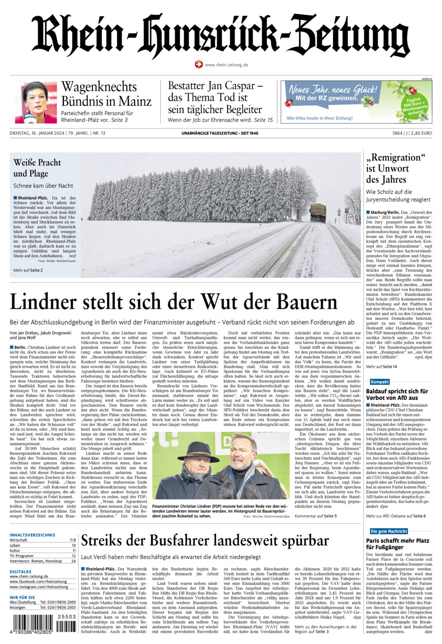 Rhein-Hunsrück-Zeitung vom Dienstag, 16.01.2024
