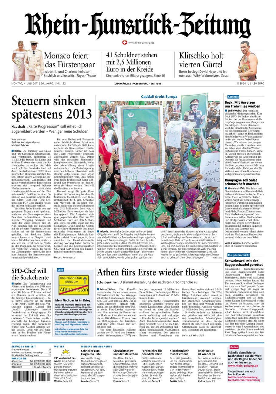 Rhein-Hunsrück-Zeitung vom Montag, 04.07.2011