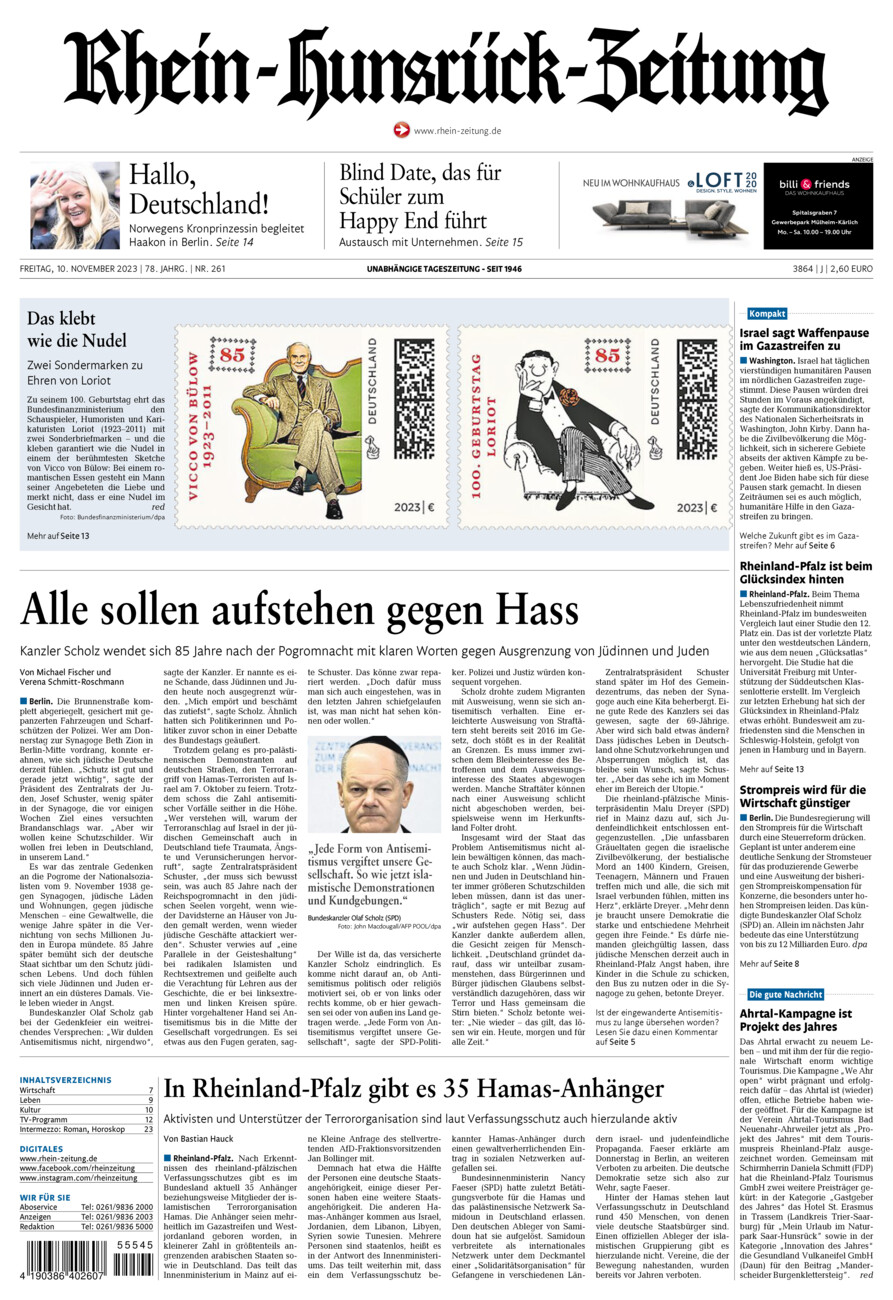 Rhein-Hunsrück-Zeitung vom Freitag, 10.11.2023