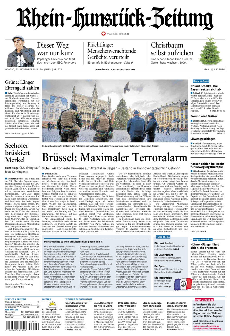 Rhein-Hunsrück-Zeitung vom Montag, 23.11.2015