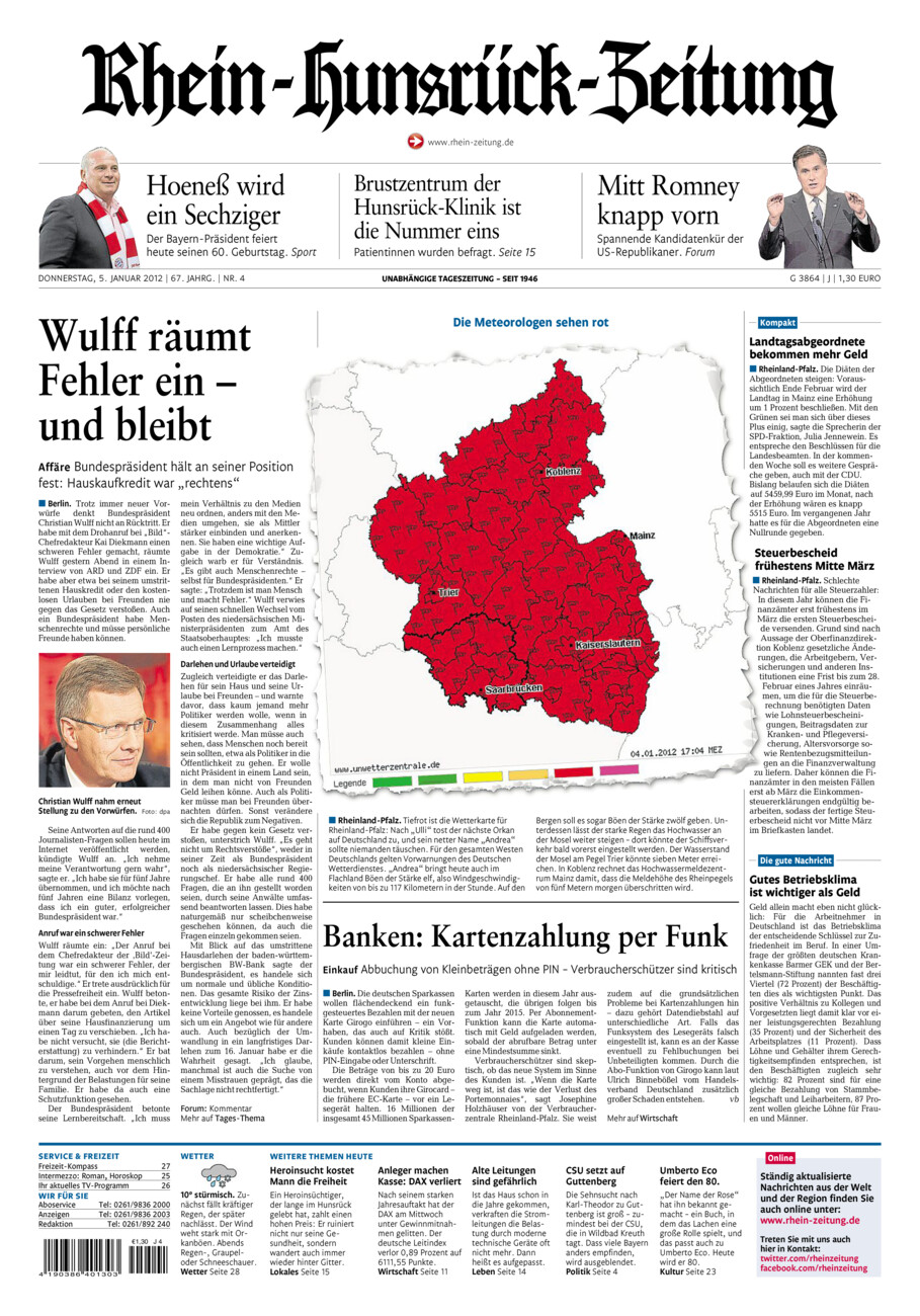 Rhein-Hunsrück-Zeitung vom Donnerstag, 05.01.2012