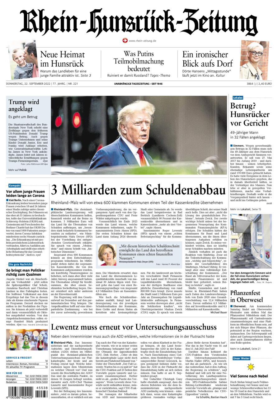 Rhein-Hunsrück-Zeitung vom Donnerstag, 22.09.2022
