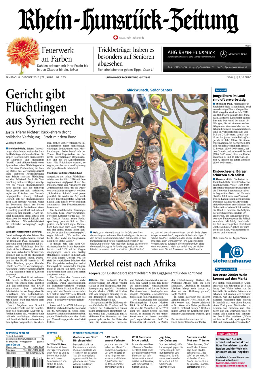 Rhein-Hunsrück-Zeitung vom Samstag, 08.10.2016