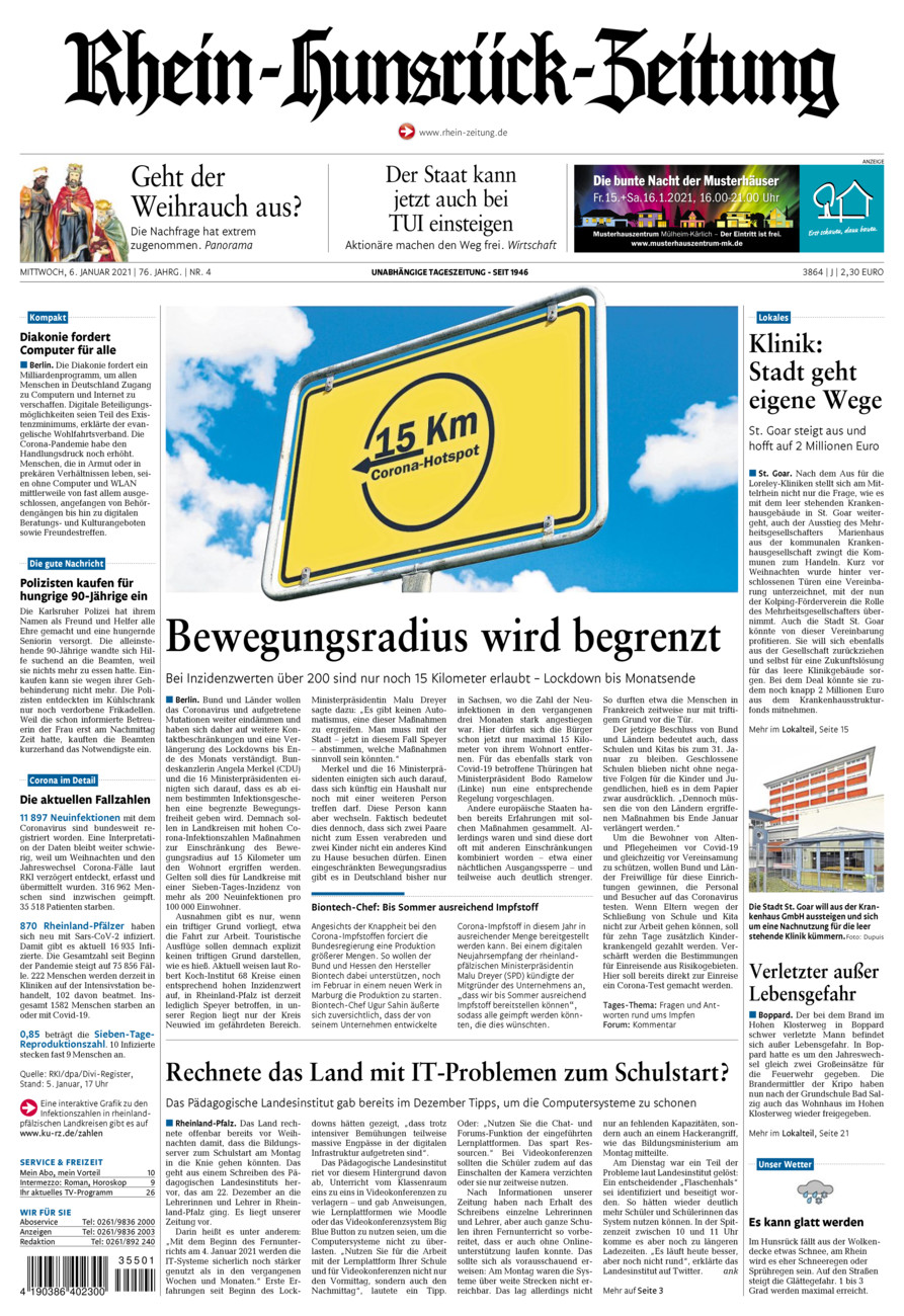 Rhein-Hunsrück-Zeitung vom Mittwoch, 06.01.2021
