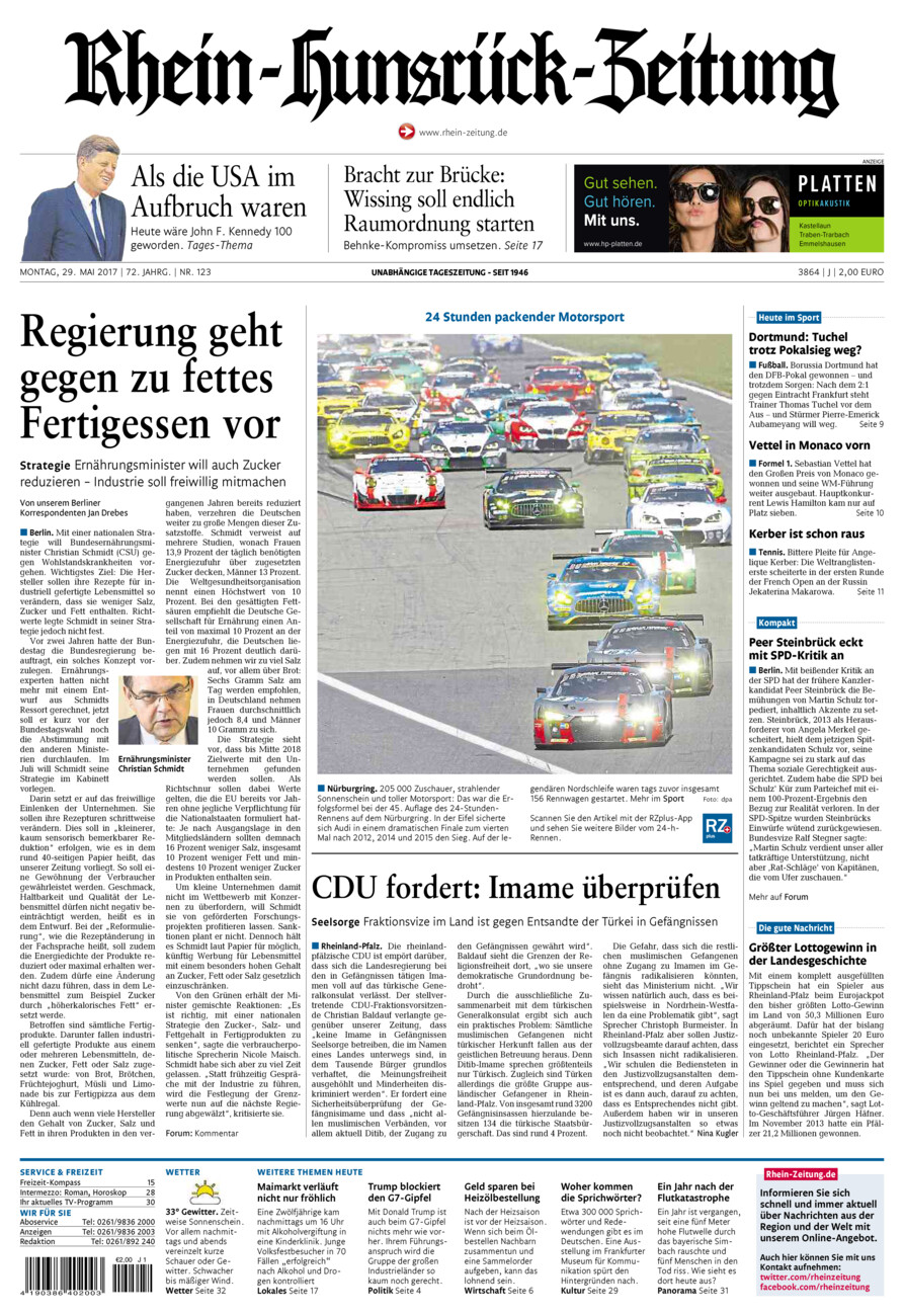 Rhein-Hunsrück-Zeitung vom Montag, 29.05.2017