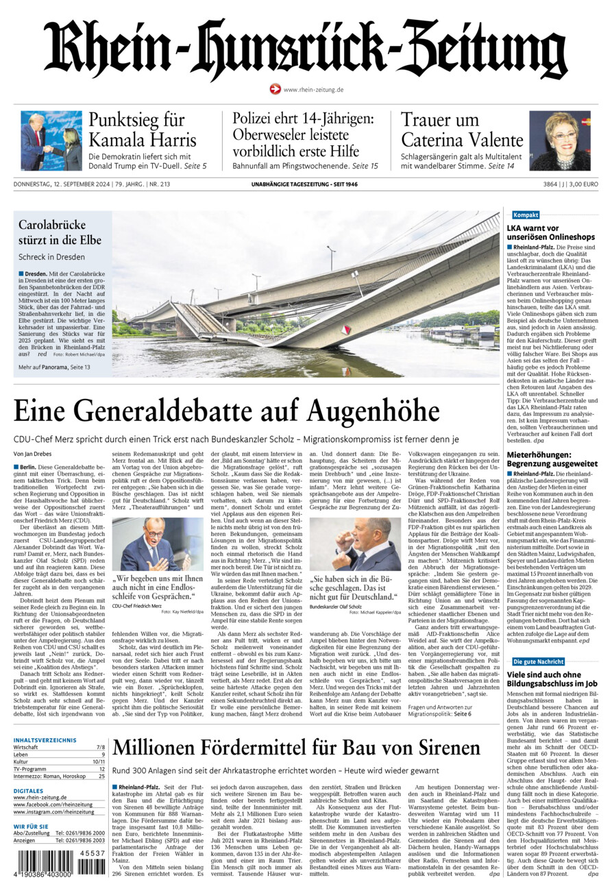 Rhein-Hunsrück-Zeitung vom Donnerstag, 12.09.2024