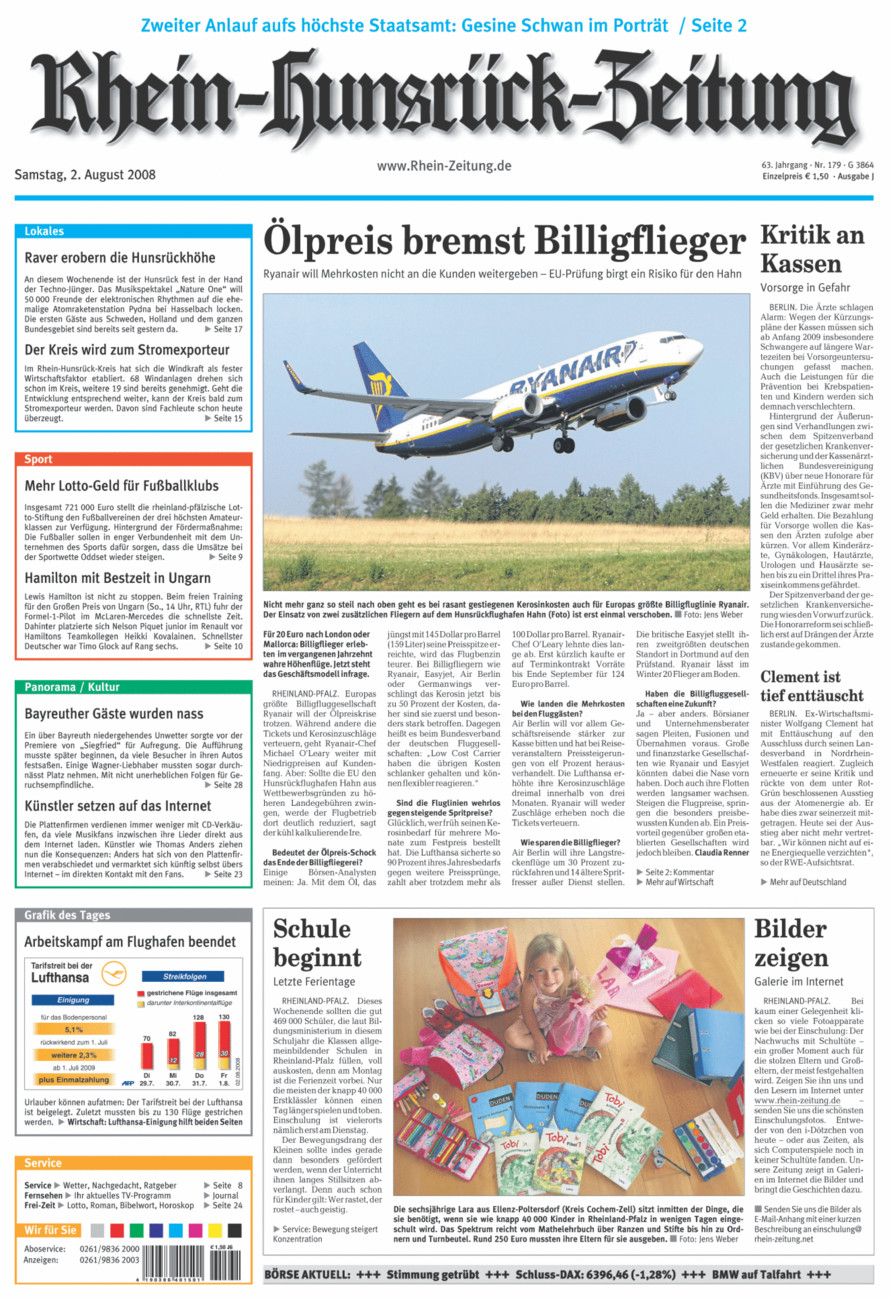 Rhein-Hunsrück-Zeitung vom Samstag, 02.08.2008