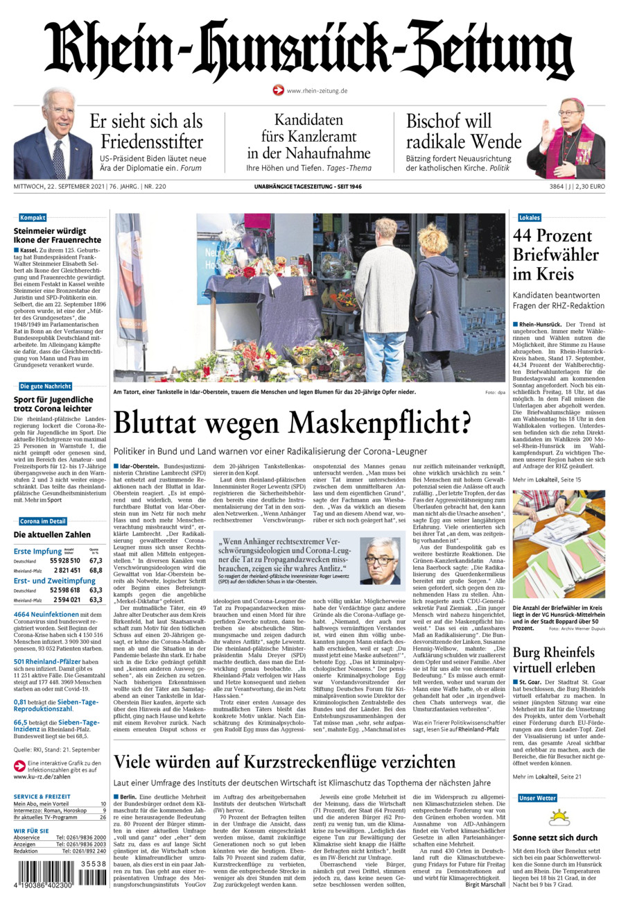 Rhein-Hunsrück-Zeitung vom Mittwoch, 22.09.2021