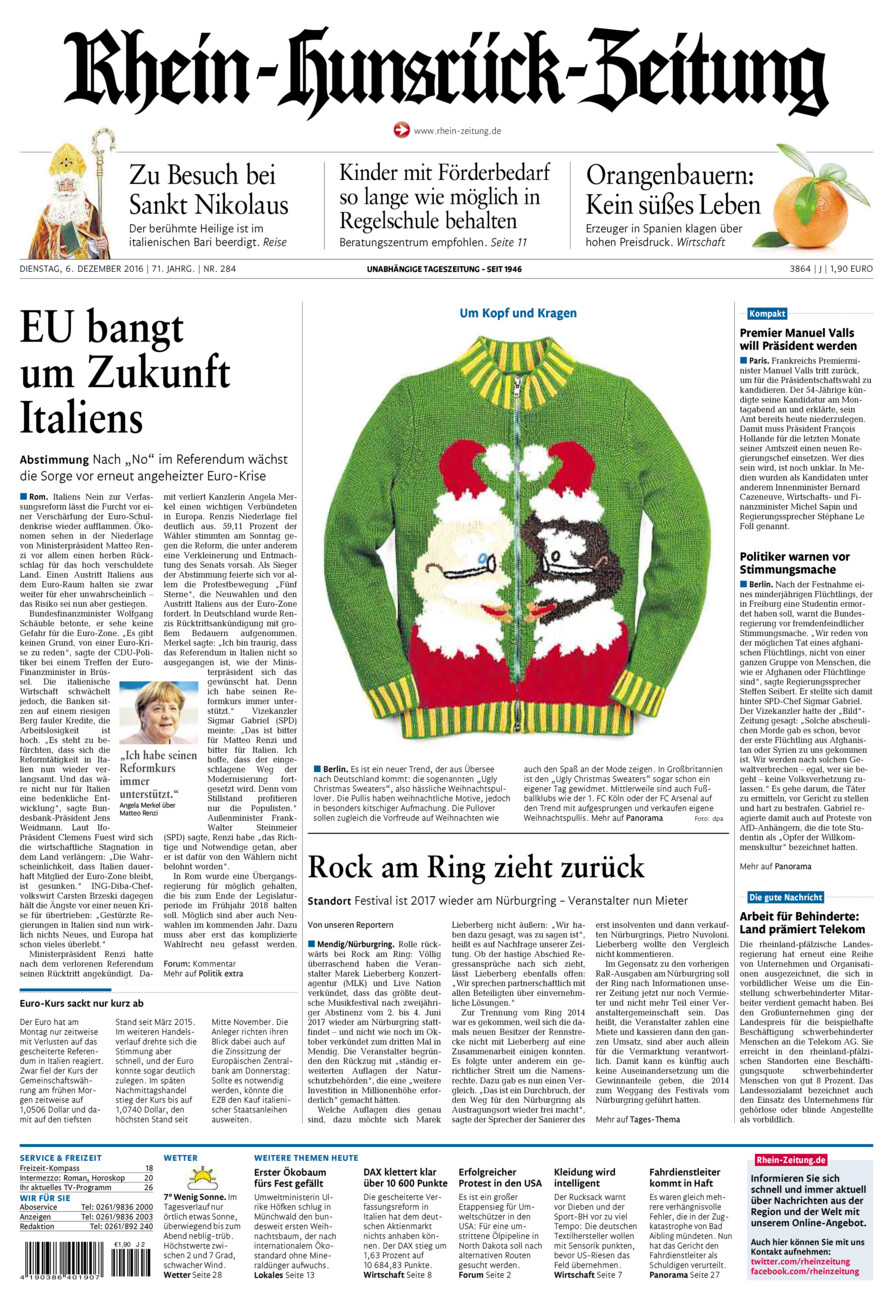 Rhein-Hunsrück-Zeitung vom Dienstag, 06.12.2016