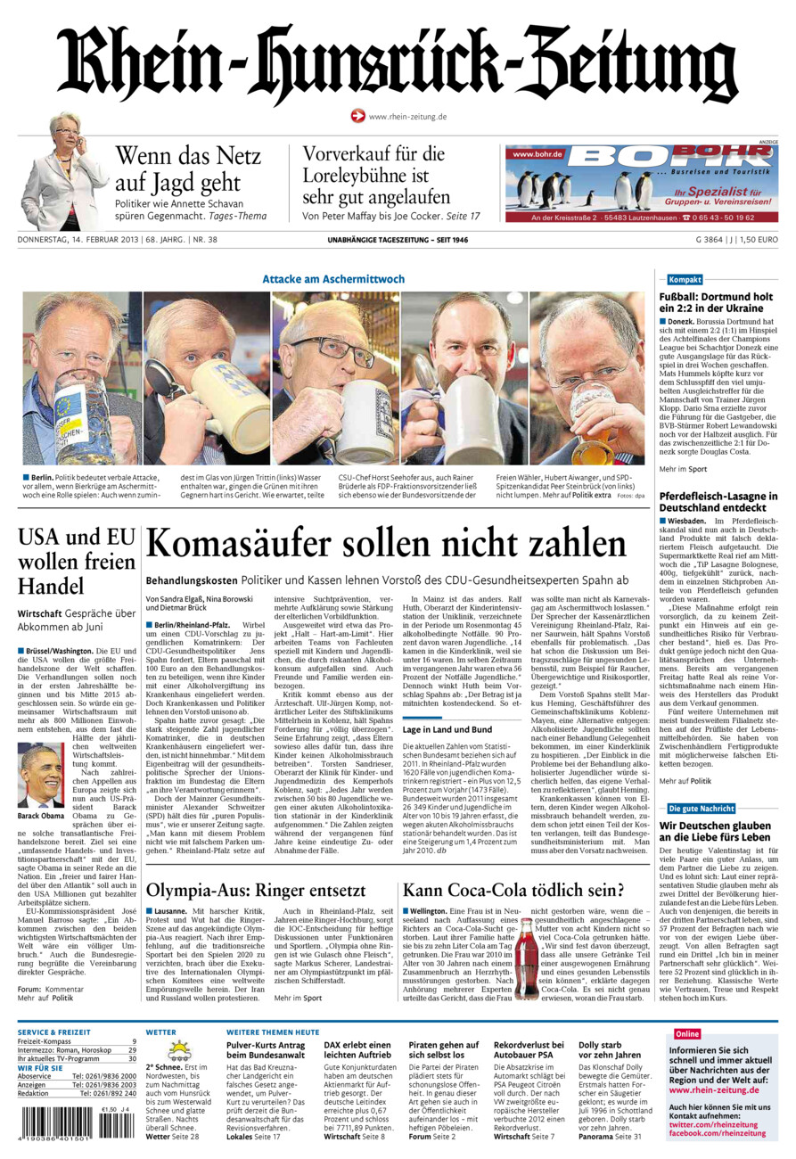 Rhein-Hunsrück-Zeitung vom Donnerstag, 14.02.2013