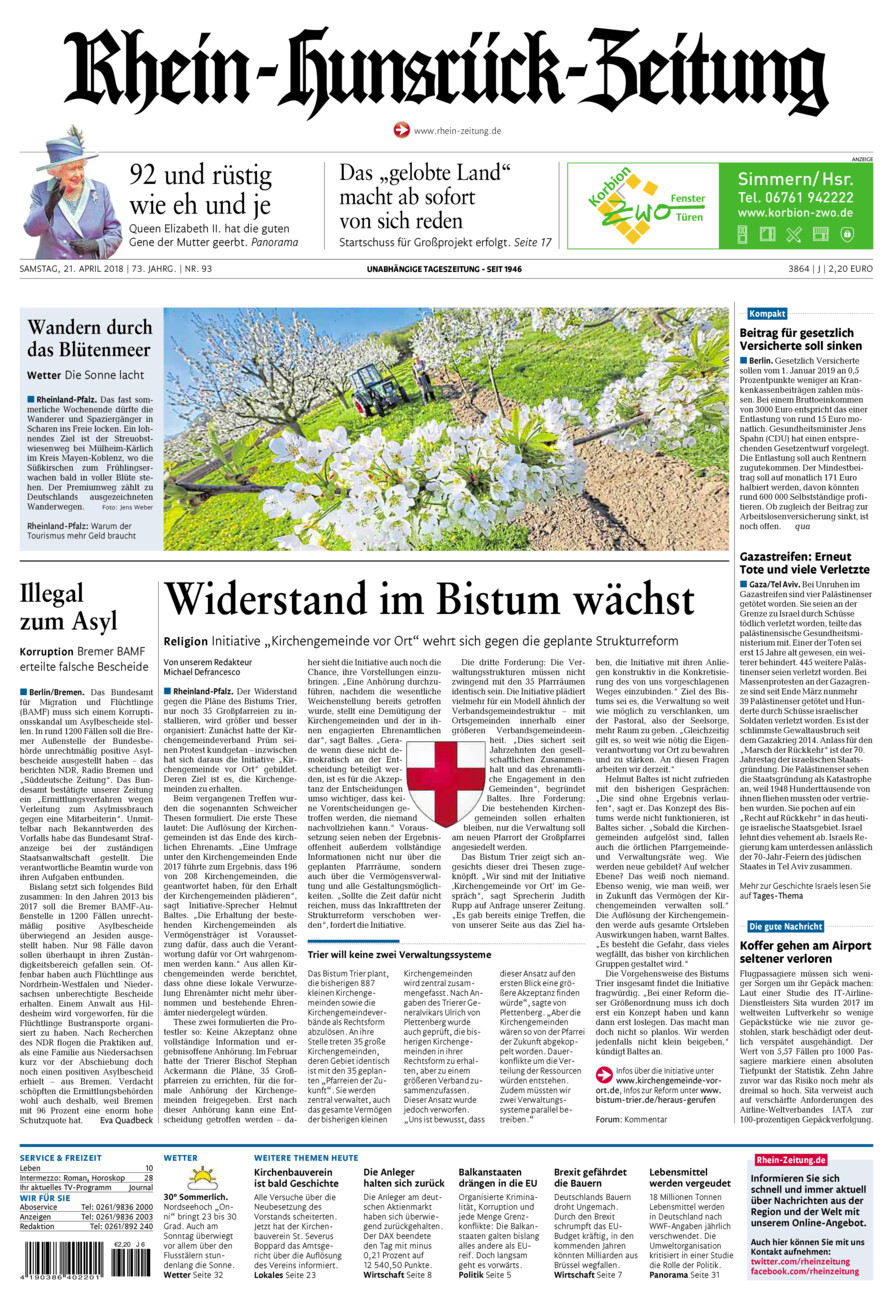 Rhein-Hunsrück-Zeitung vom Samstag, 21.04.2018