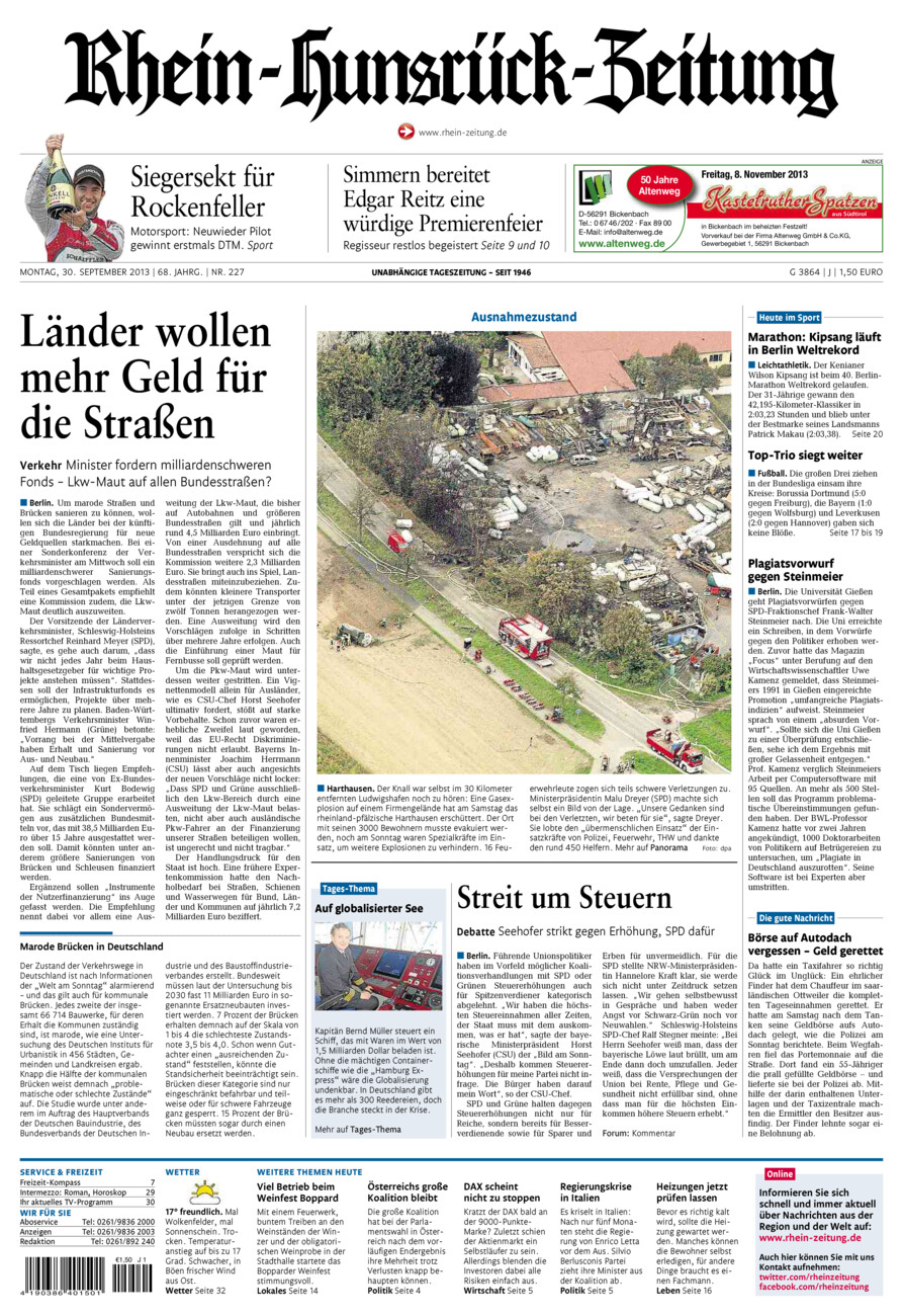 Rhein-Hunsrück-Zeitung vom Montag, 30.09.2013